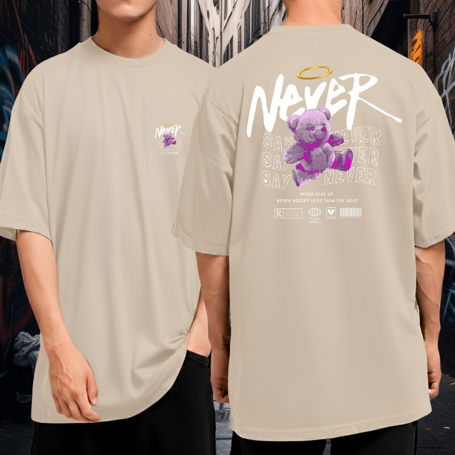 Camiseta Oversized 100% Algodão Streetwear Never Bear Design Exclusivo Moderno