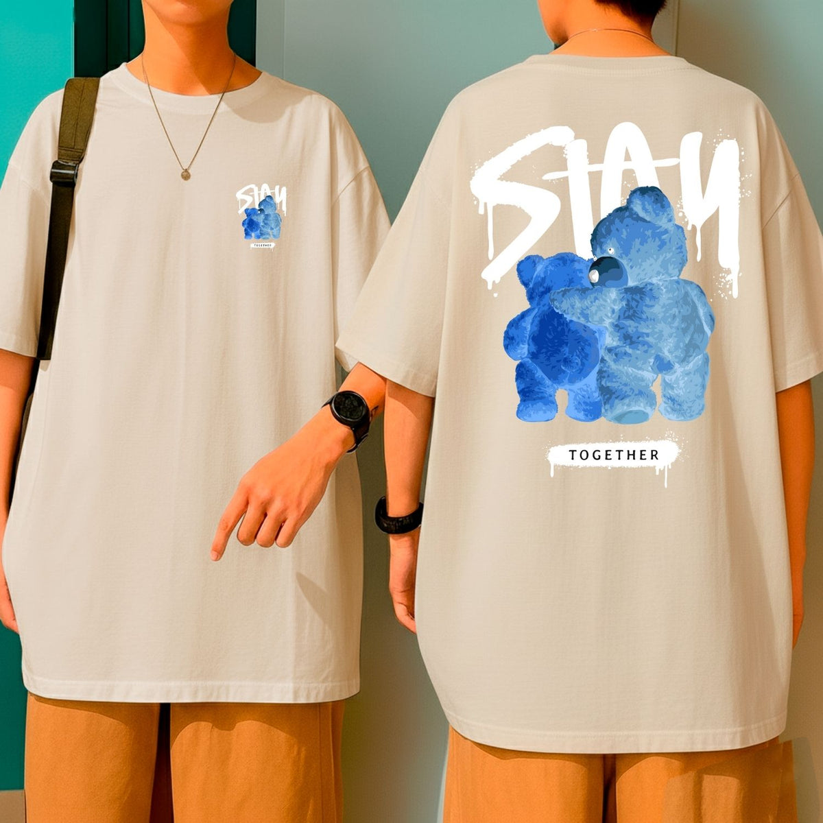 Camiseta Oversized Fio 30.1 Streetwear Masculina Stay Together Azul Grafite