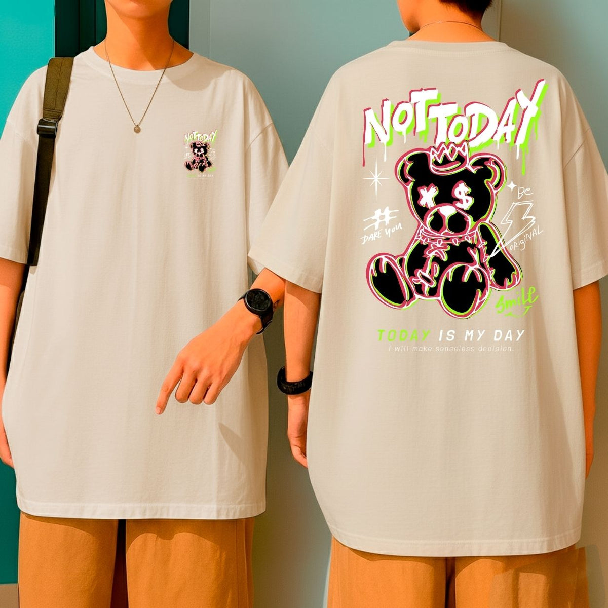 Camiseta Oversized Malha Premium Fio 30.1 Not Today Bear Streetwear