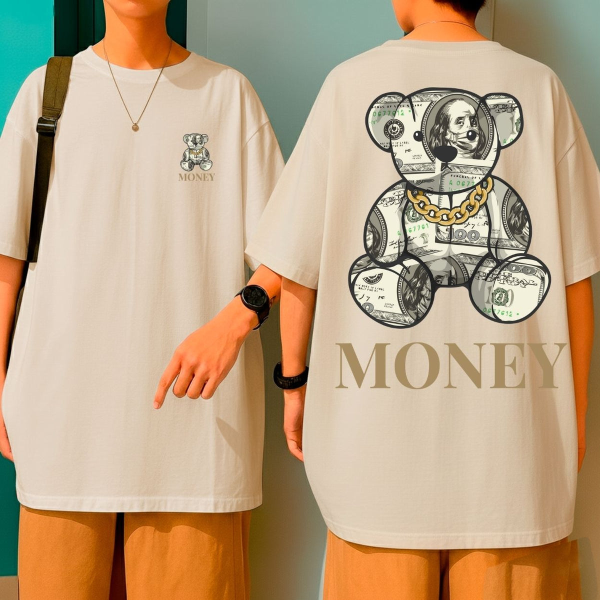Camiseta Oversized Blusão Largo Gola Redonda Urso Money Streetwear Atitude e Poder
