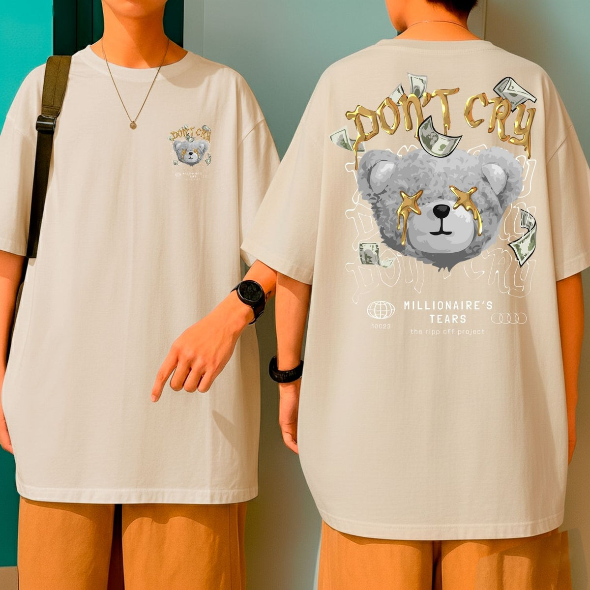 Camiseta Oversized Streetwear Urso Don’t Cry Estilo Street Premium