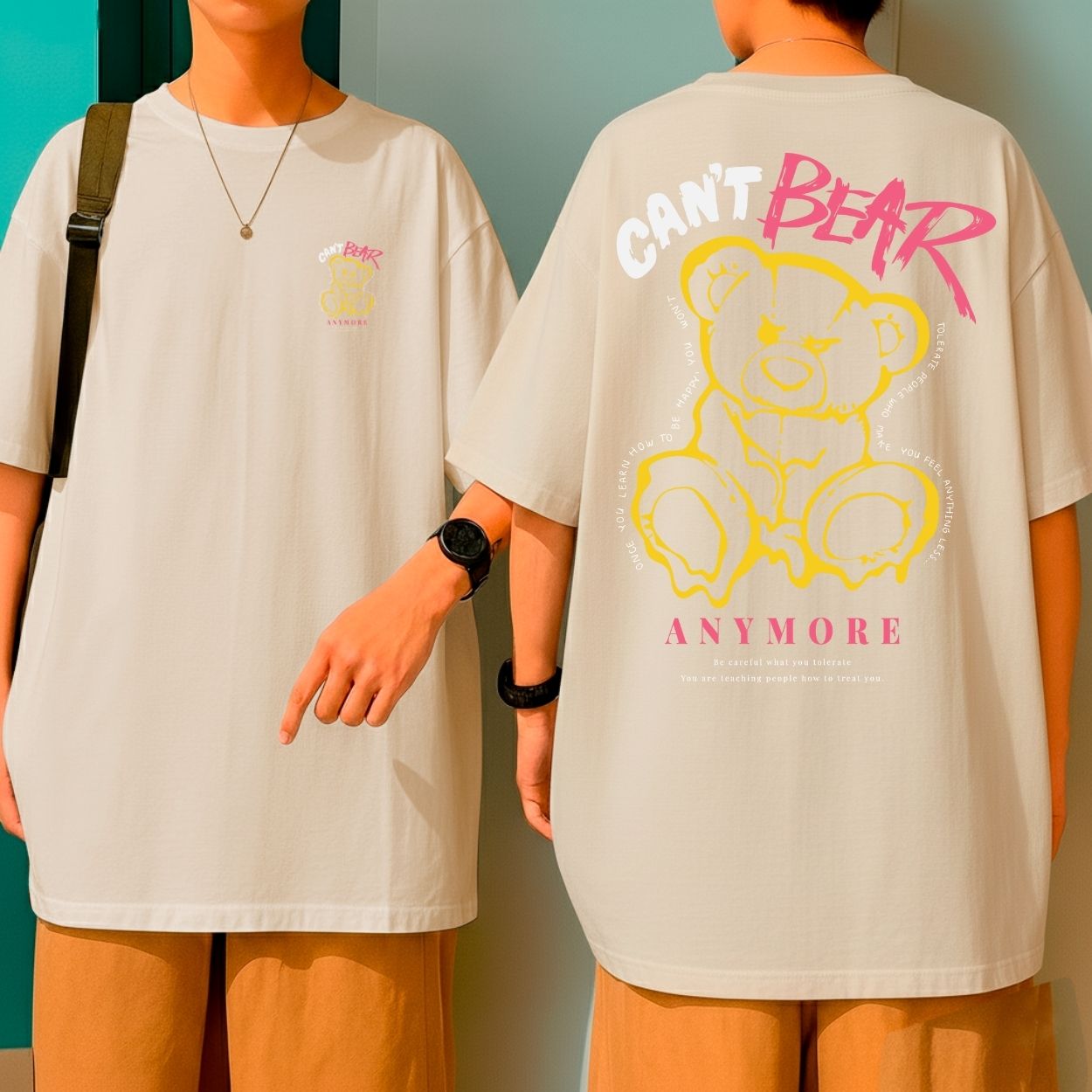 Camiseta Oversized Larga Urso Streetwear Can’t Bear Anymore Blusão Grande