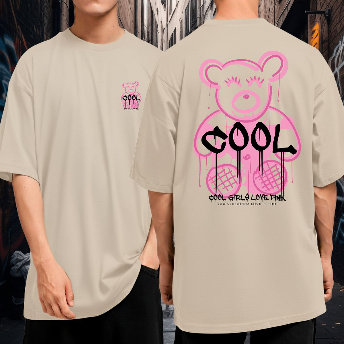 Camiseta Oversized Blusão Algodão Streetwear Cool Girl Bear Rosa
