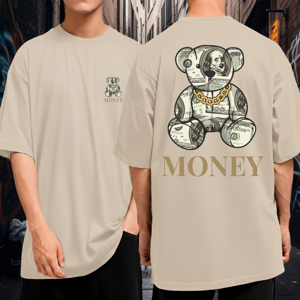 Camiseta Oversized Streetwear Money Bear Corrente Dourada Preta