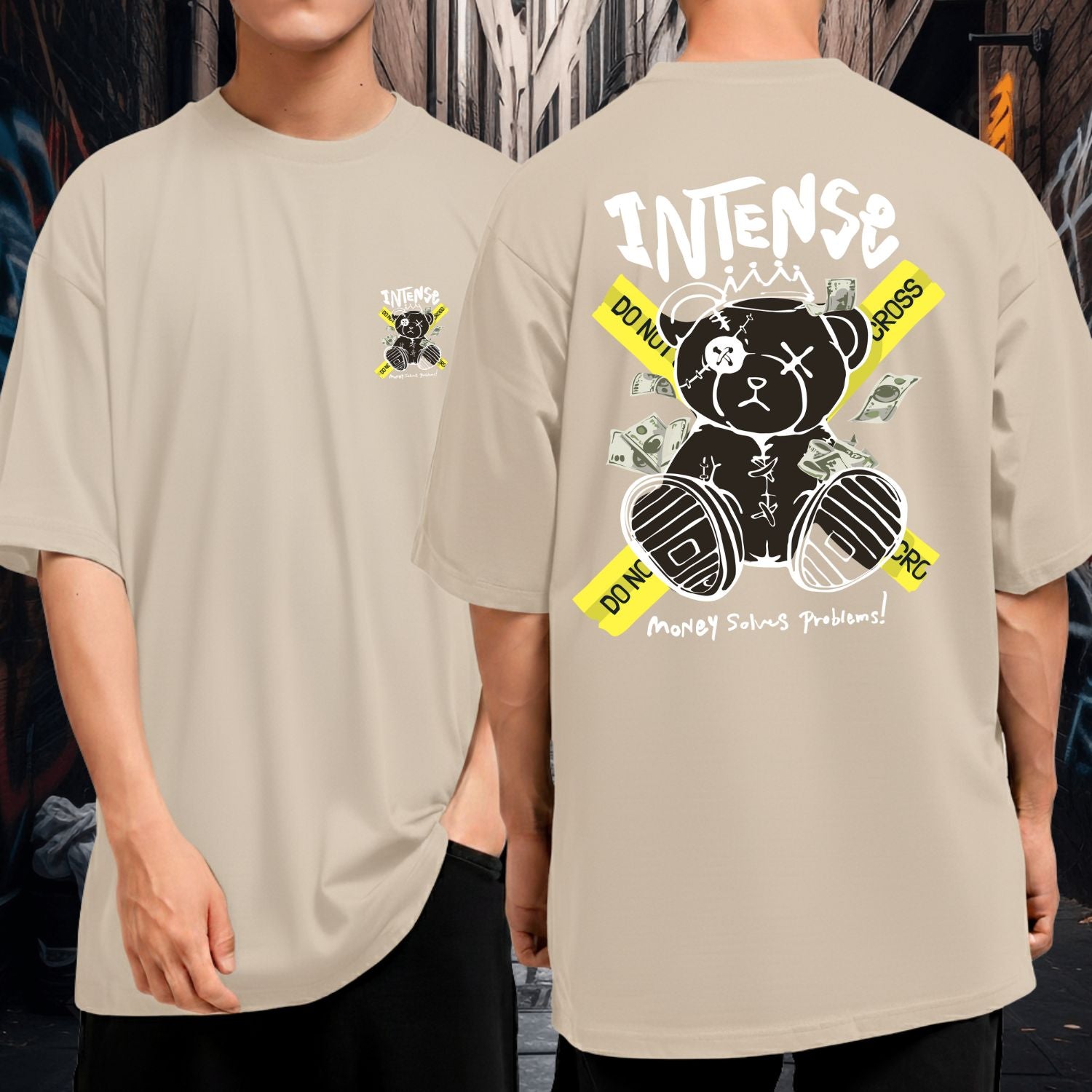 Camiseta Oversized Streetwear Underground Urso Intense Money Solves Problems