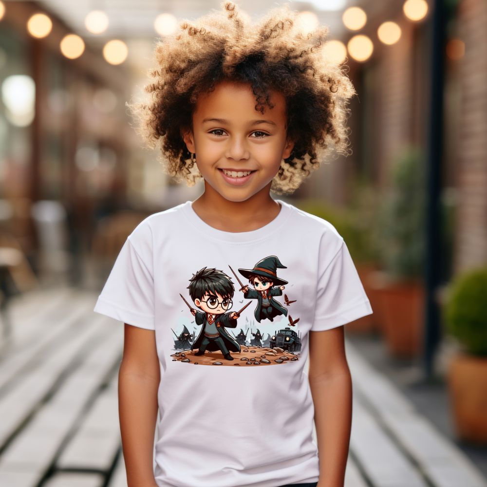 Camiseta Infanto Juvenil Personagens Harry Potter Varinha Mágica
