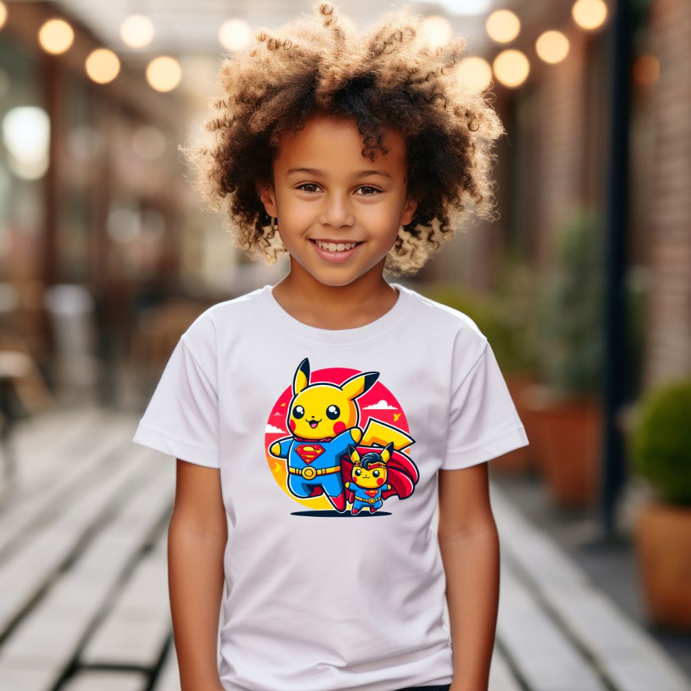 Camiseta Infanto Juvenil Personagens Pikachu Super Heróis Superman