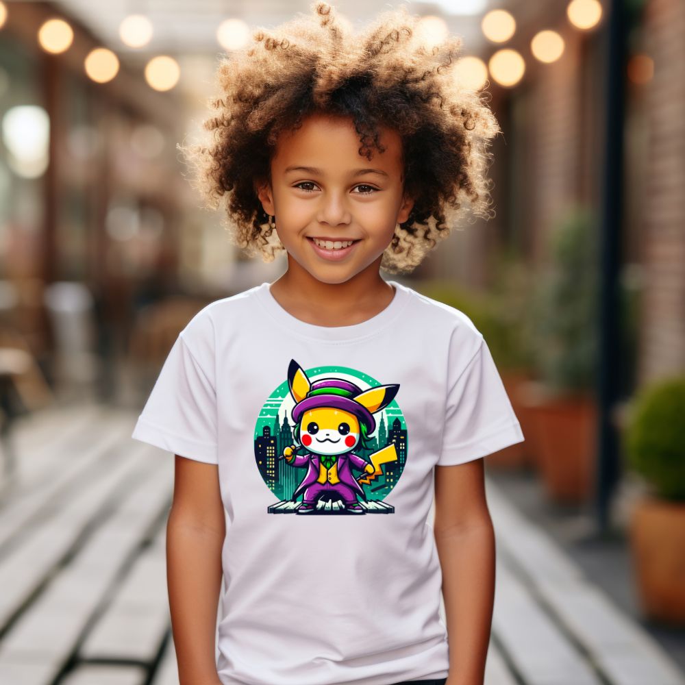 Camiseta Infanto Juvenil Personagens Pikachu Super Heróis Coringa Joker