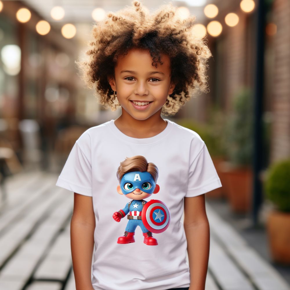 Camiseta Infanto Juvenil Personagens Desenhos Capitão América Mini Herói