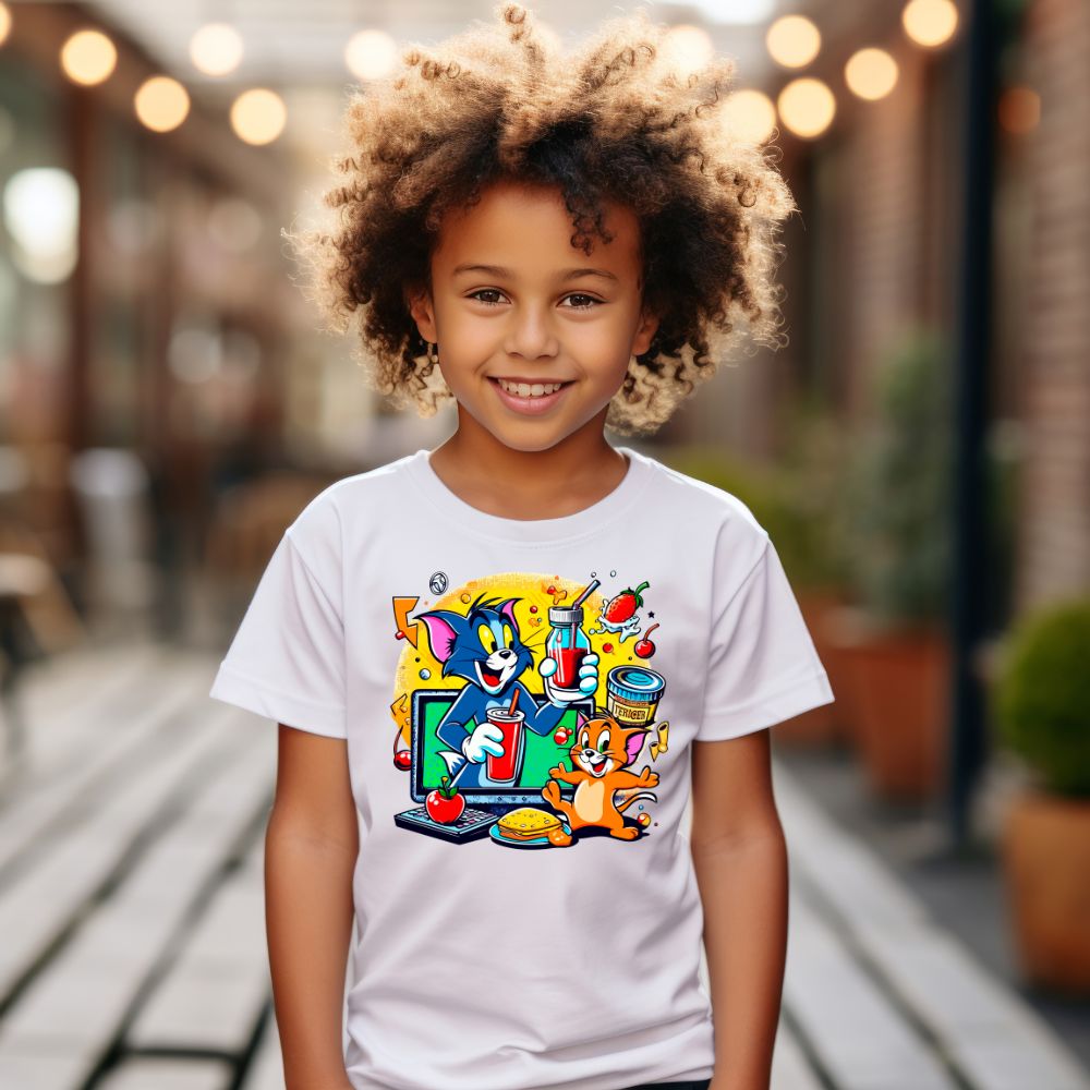 Camiseta Infanto Juvenil Personagens Tom e Jerry Desenho animado