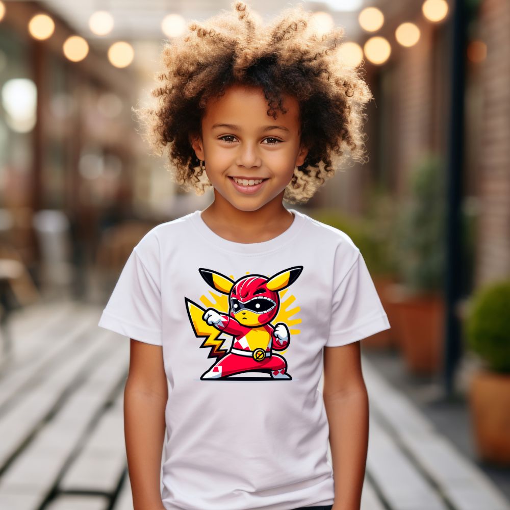 Camiseta Infanto Juvenil Personagens Pikachu Heróis Power Rangers