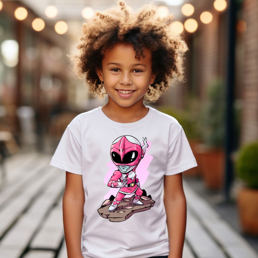 Camiseta Infanto Juvenil Personagens Power Rangers Rosa