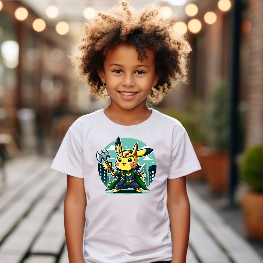 Camiseta Infanto Juvenil Personagens Pikachu Super Heróis Loki