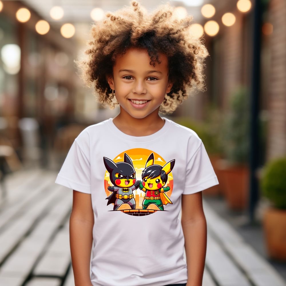 Camiseta Infanto Juvenil Personagens Pikachu Super Heróis