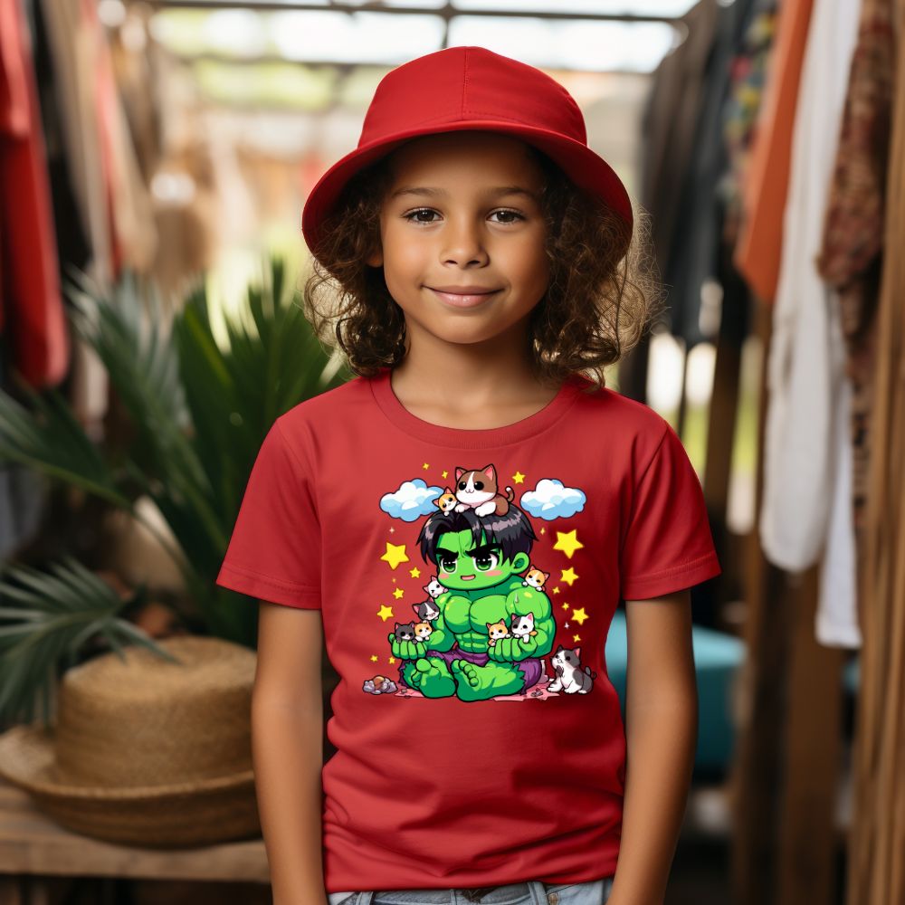 Camiseta Infanto Juvenil Personagens Hulk Gatinhos