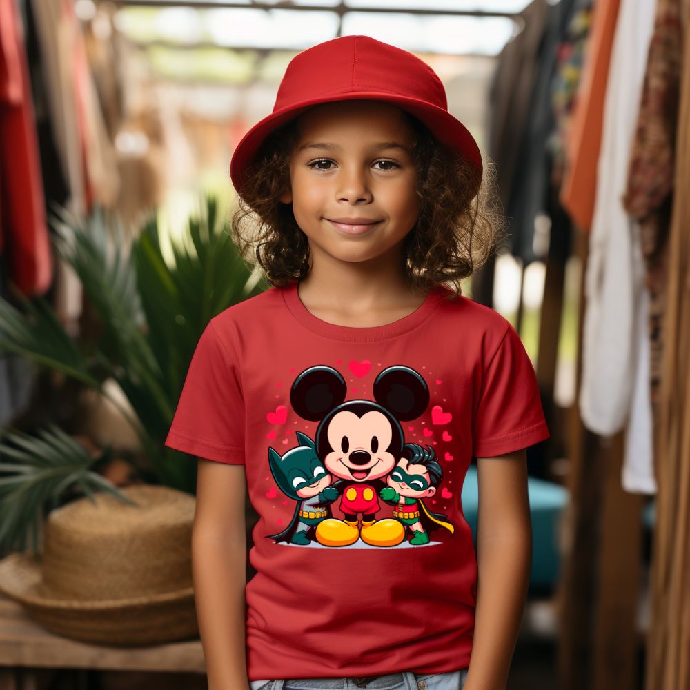 Camiseta Infanto Juvenil Personagens Mickey Hérois Batman Robbin