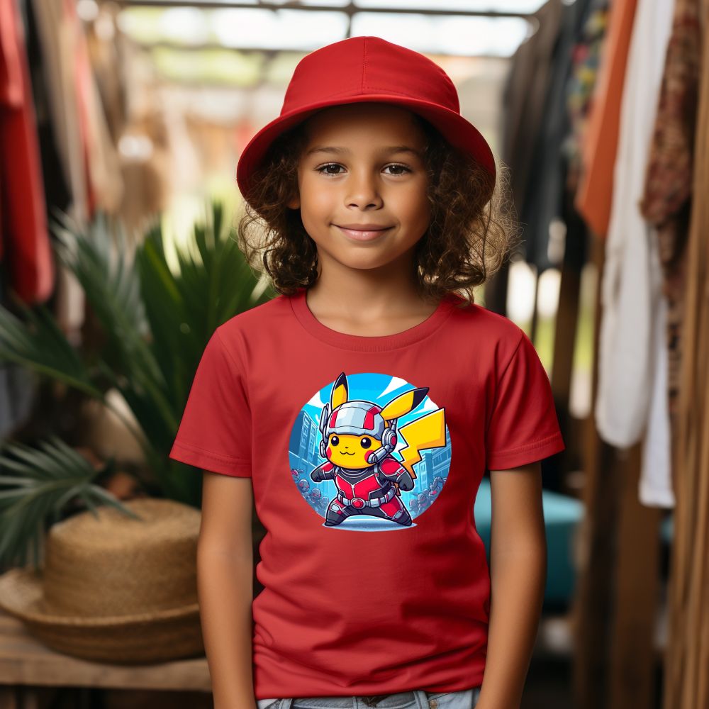 Camiseta Infanto Juvenil Personagens Pikachu Super Heróis Homem Formiga