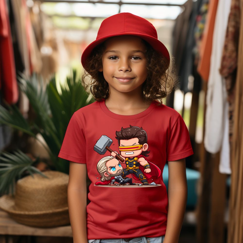 Camiseta Infanto Juvenil Personagens Super Heróis Thor vs Ciclope