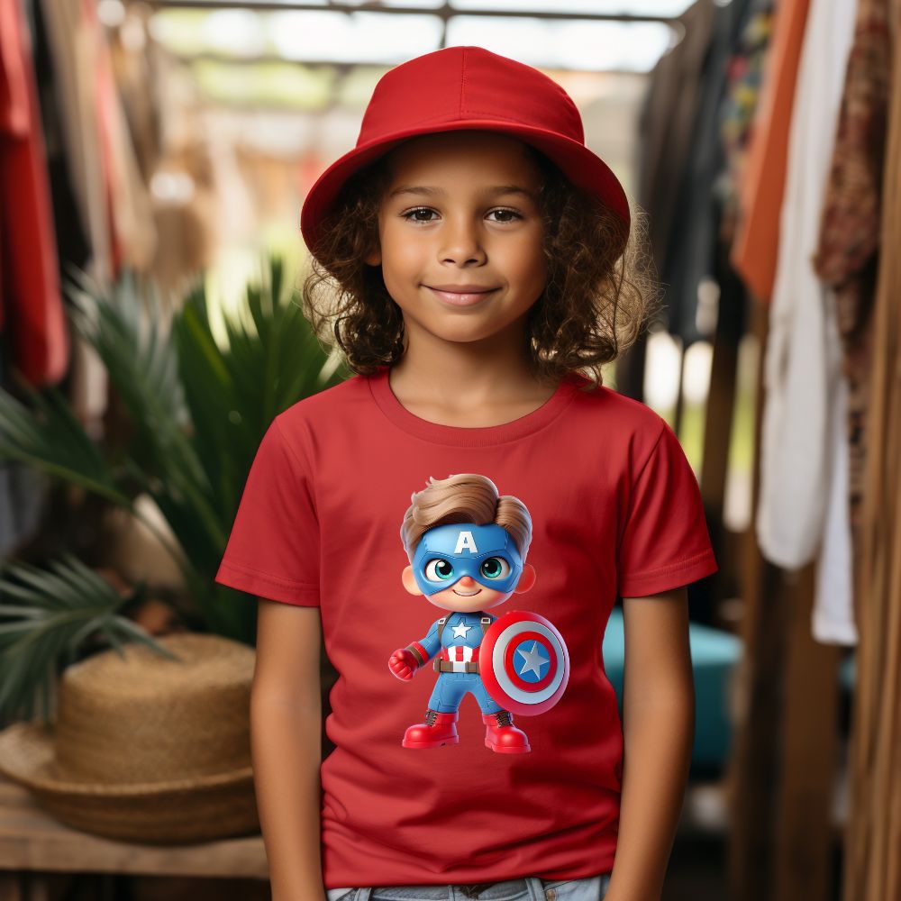 Camiseta Infanto Juvenil Personagens Desenhos Capitão América Mini Herói