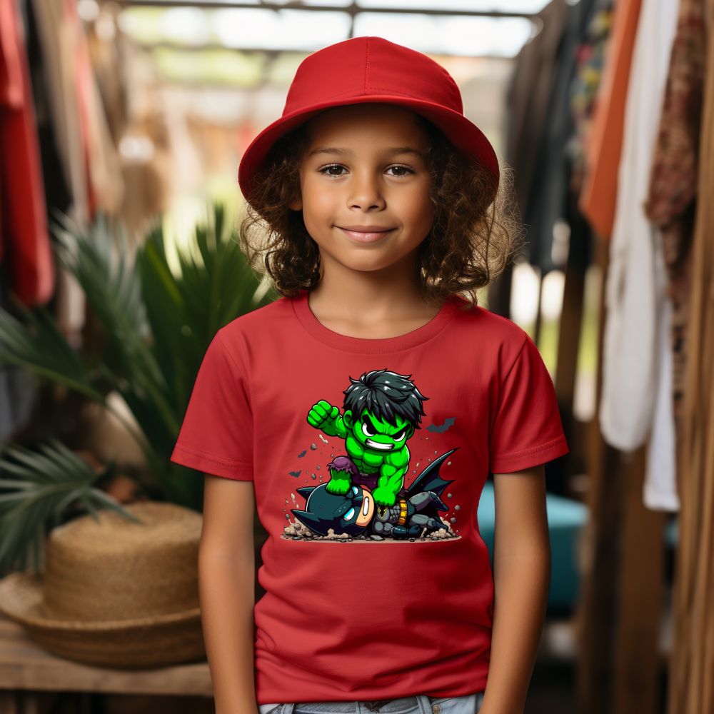 Camiseta Infanto Juvenil Personagens Super Heróis Hulk vs Batman