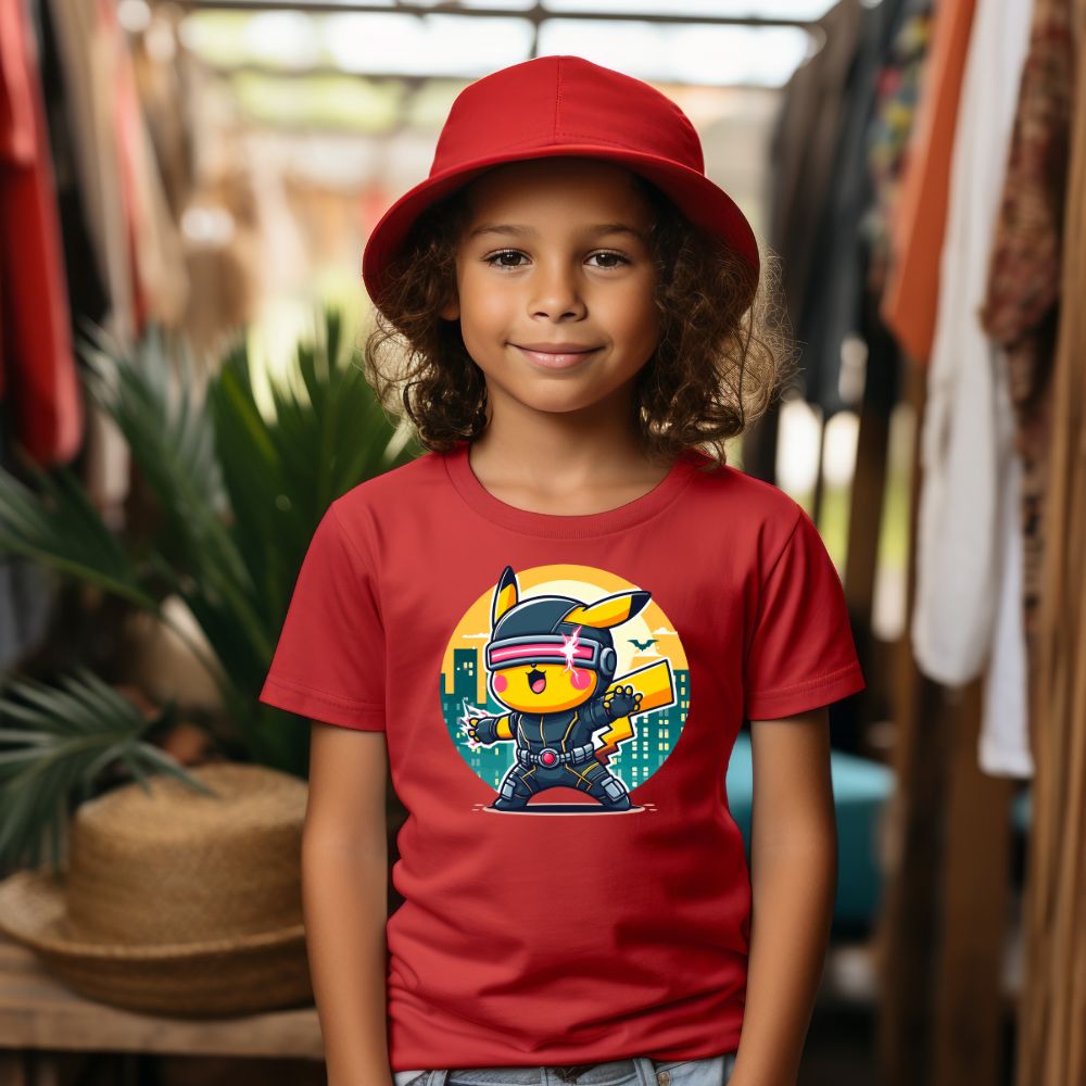 Camiseta Infanto Juvenil Personagens Pikachu Super Heróis Ciclope