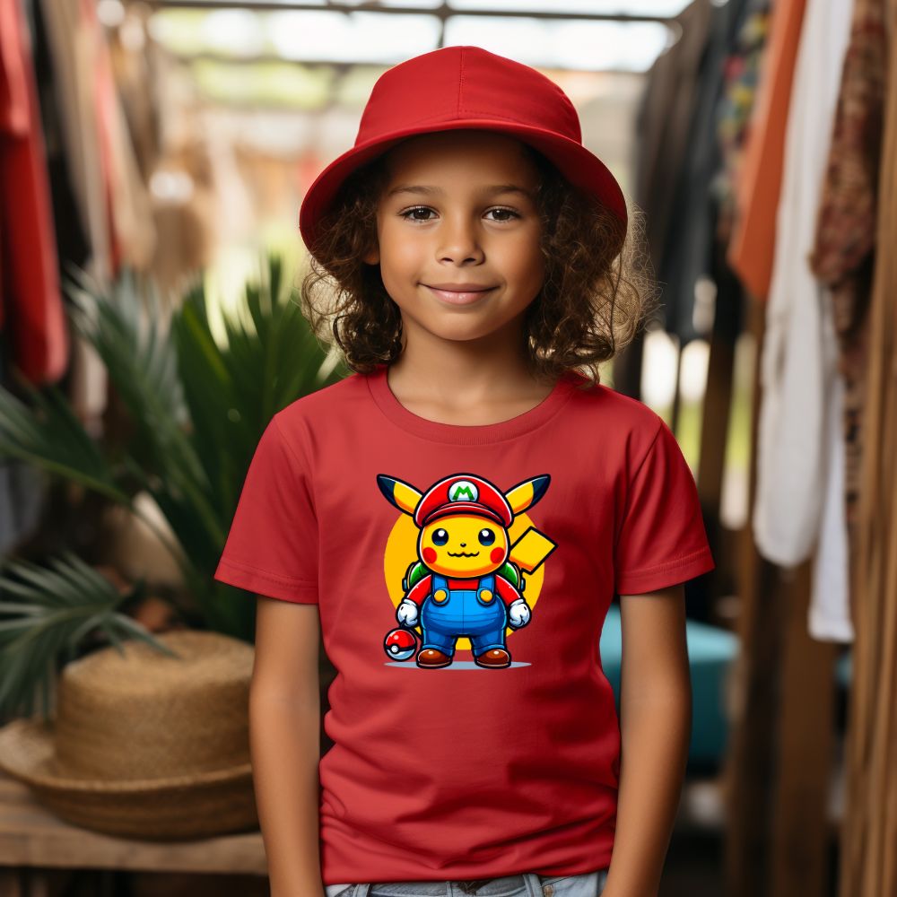 Camiseta Infanto Juvenil Personagens Pikachu Heróis Super Mario Desenhos