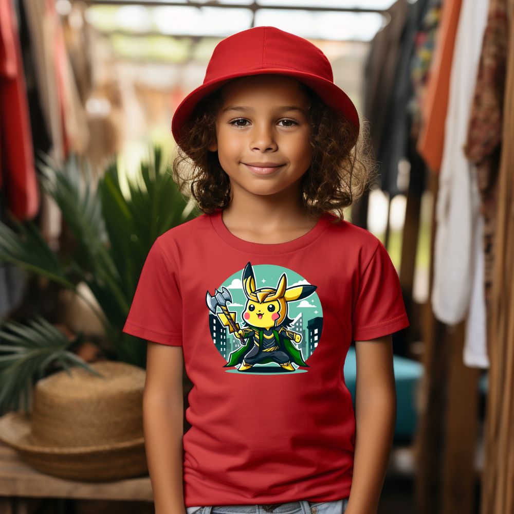 Camiseta Infanto Juvenil Personagens Pikachu Super Heróis Loki
