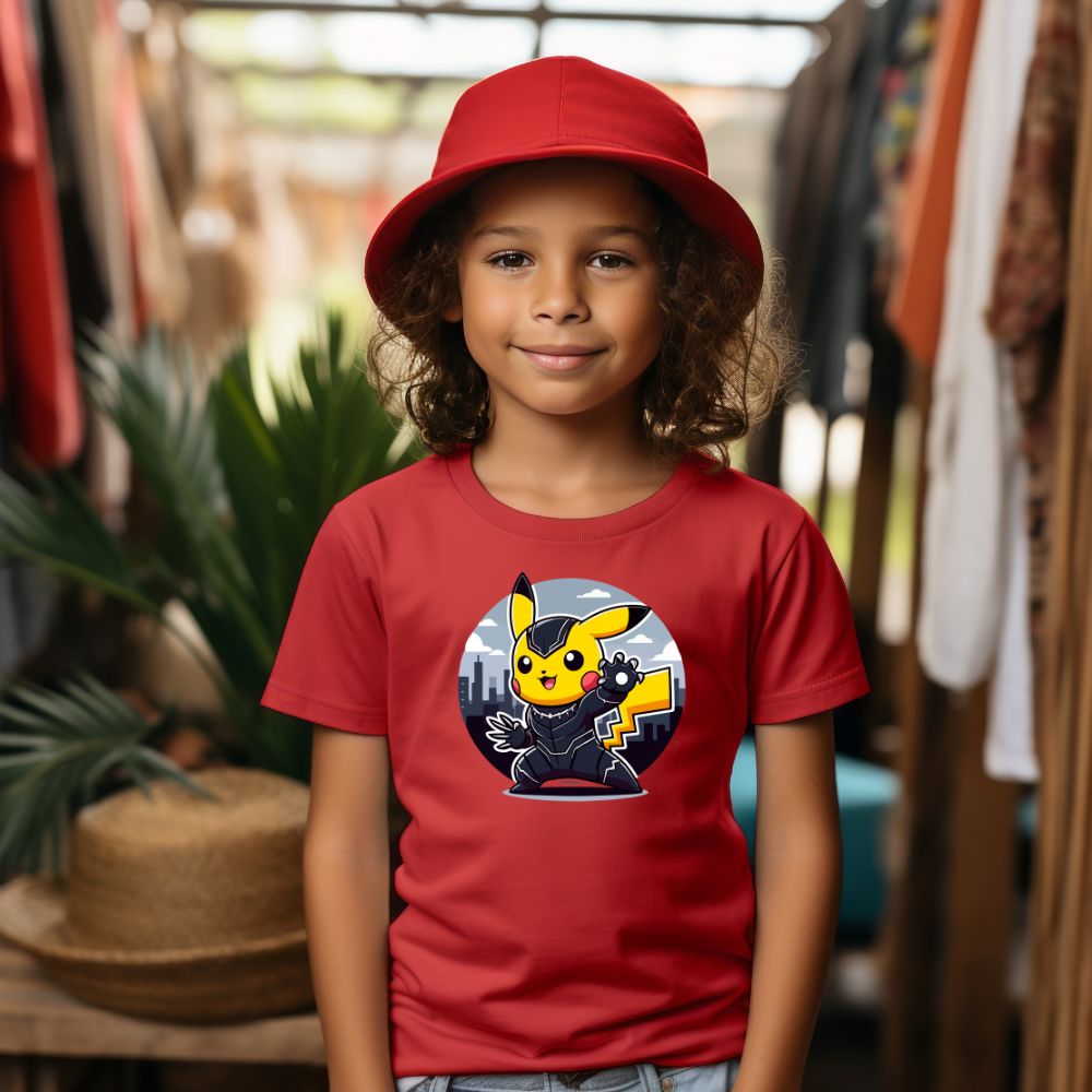 Camiseta Infanto Juvenil Personagens Pikachu Super Heróis Pantera Negra