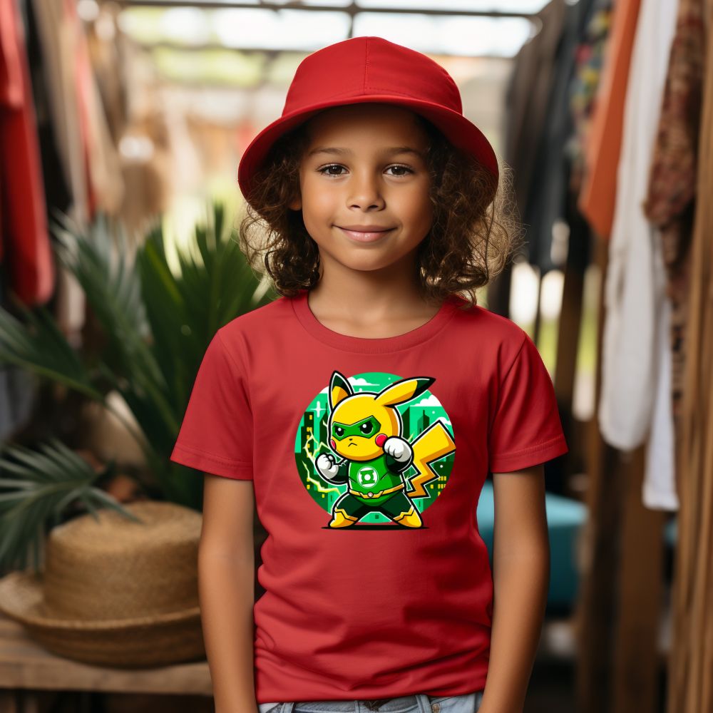 Camiseta Infanto Juvenil Personagens Pikachu Super Heróis Lanterna Verde