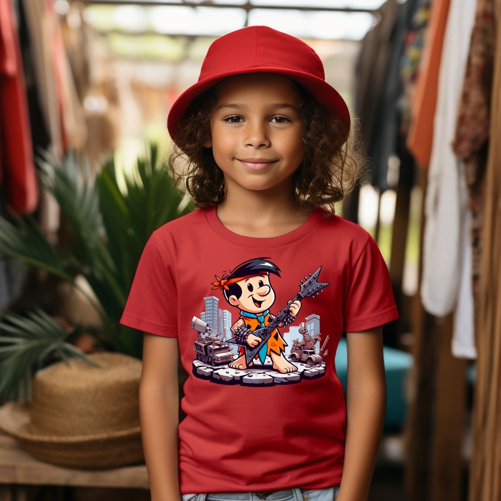 Camiseta Infanto Juvenil Personagens Baby Fred Guitarra The Flintstones