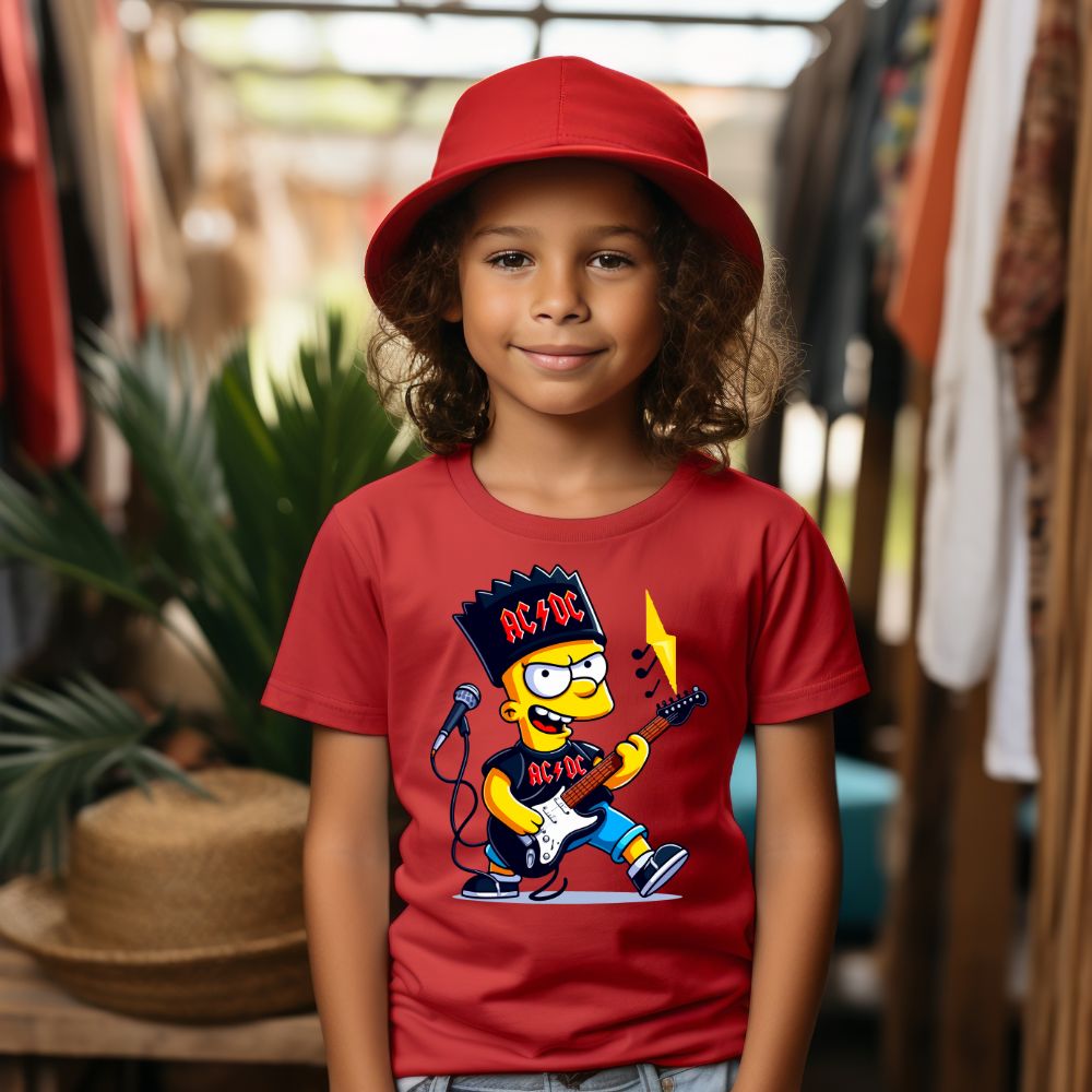 Camiseta Infanto Juvenil Personagens Bart Simpsons Guitarra Ac/Dc