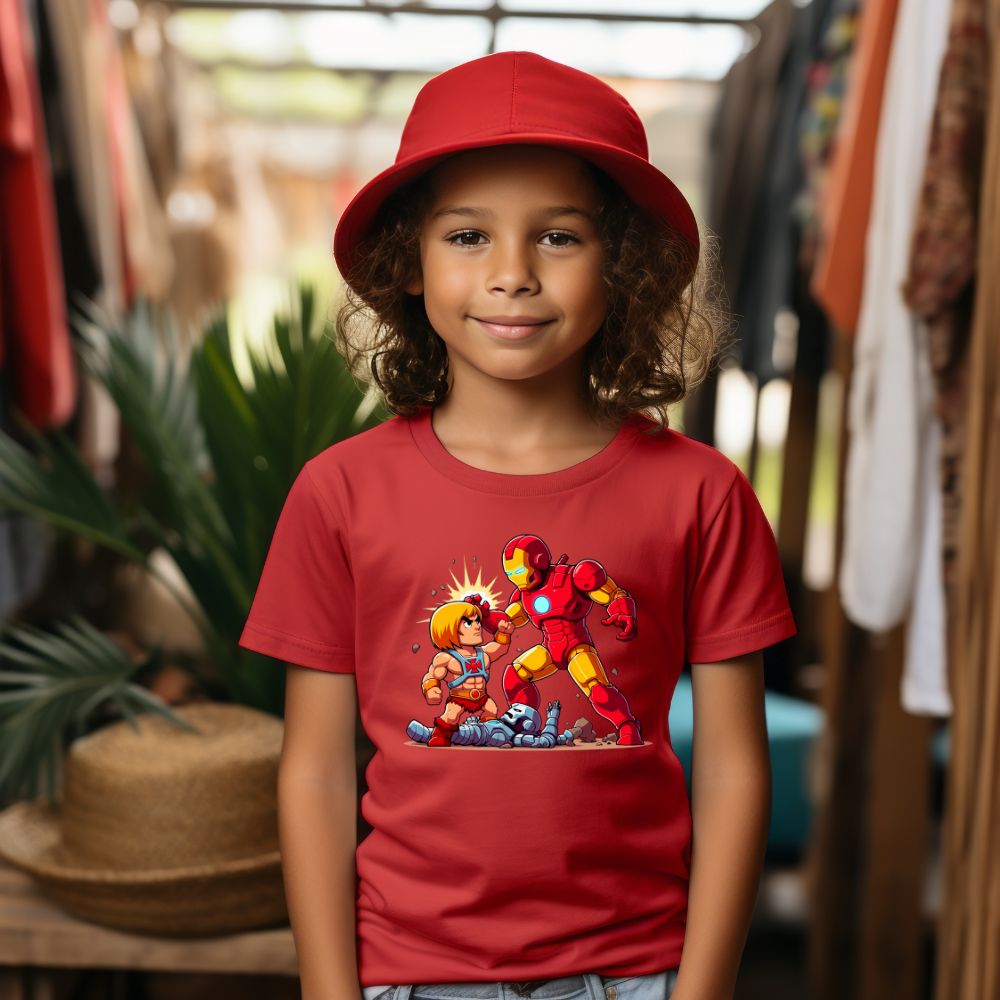 Camiseta Infanto Juvenil Personagens He-man vs Homem de Ferro