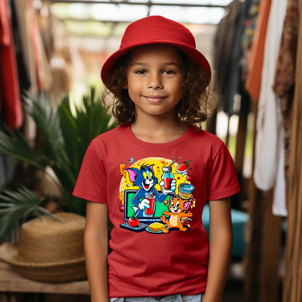 Camiseta Infanto Juvenil Personagens Tom e Jerry Desenho animado