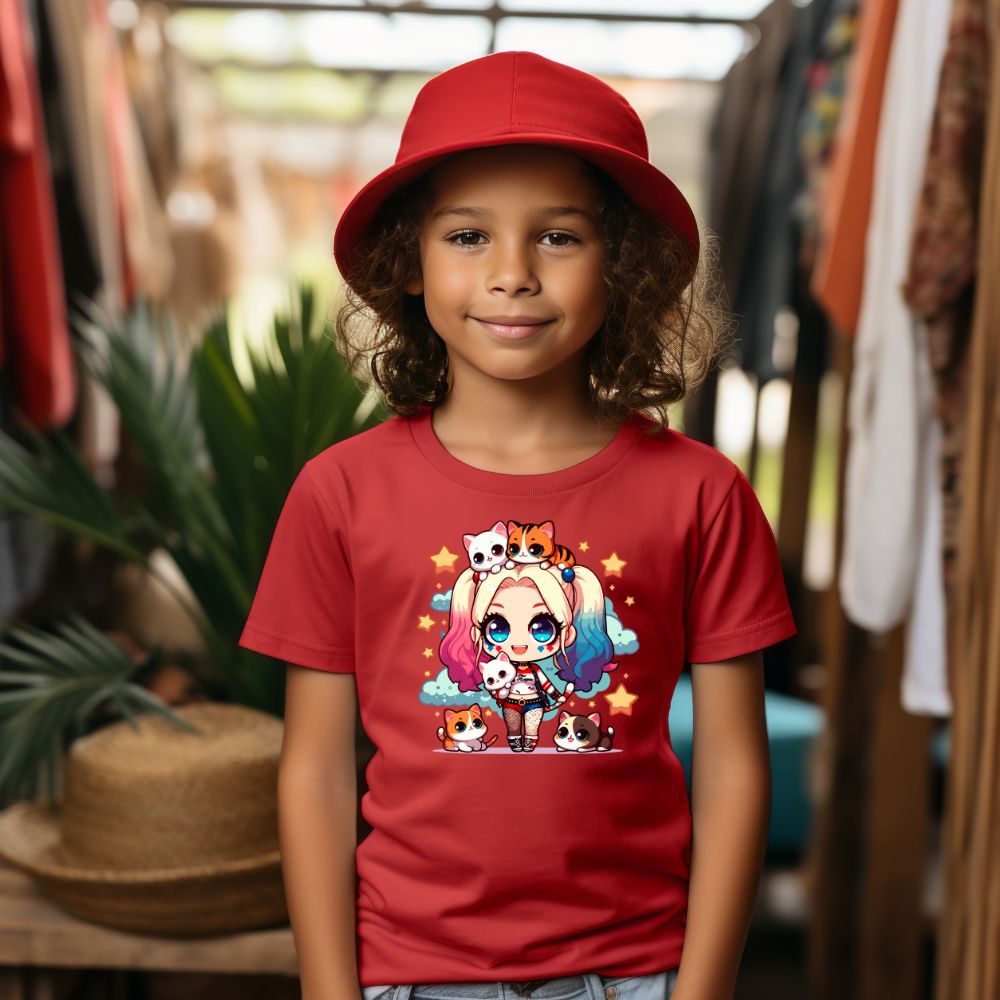 Camiseta Infanto Juvenil Personagens Arlequina Gatinhos