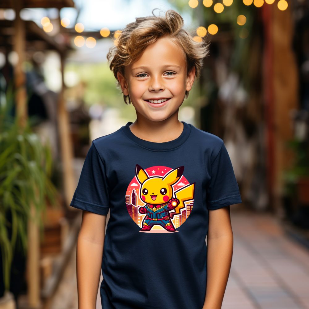 Camiseta Infanto Juvenil Personagens Pikachu Super Heróis 01
