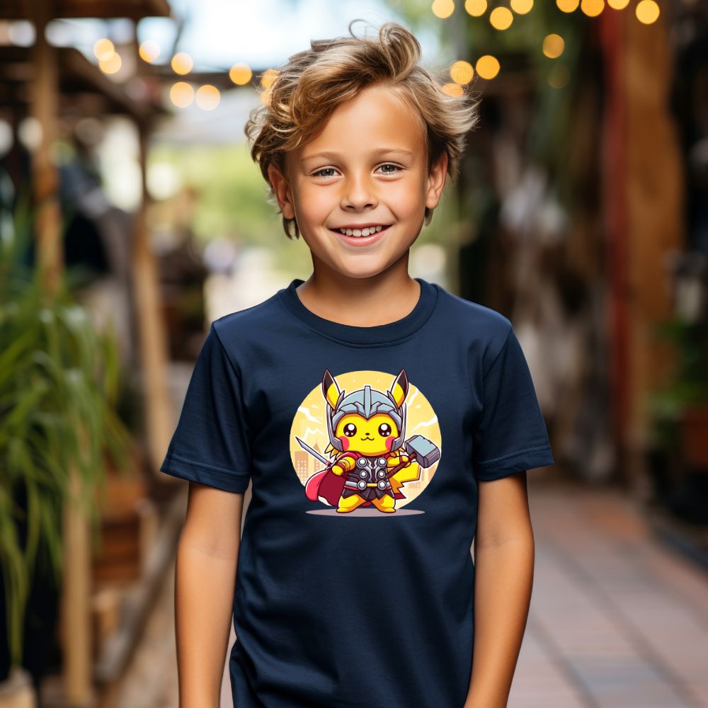 Camiseta Infanto Juvenil Personagens Pikachu Super Heróis Thor