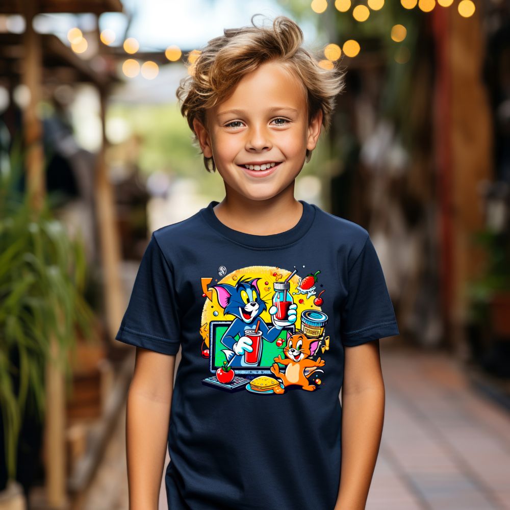 Camiseta Infanto Juvenil Personagens Tom e Jerry Desenho animado