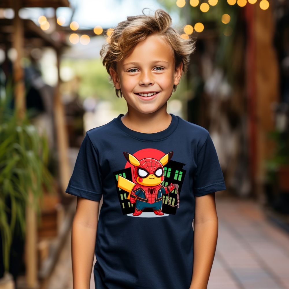 Camiseta Infanto Juvenil Personagens Pikachu Super Heróis Spider Man Homem Aranha