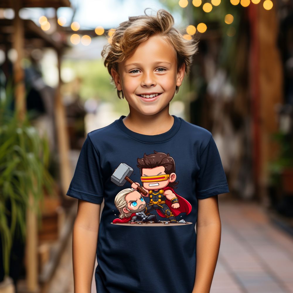 Camiseta Infanto Juvenil Personagens Super Heróis Thor vs Ciclope
