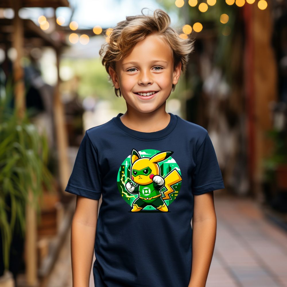 Camiseta Infanto Juvenil Personagens Pikachu Super Heróis Lanterna Verde