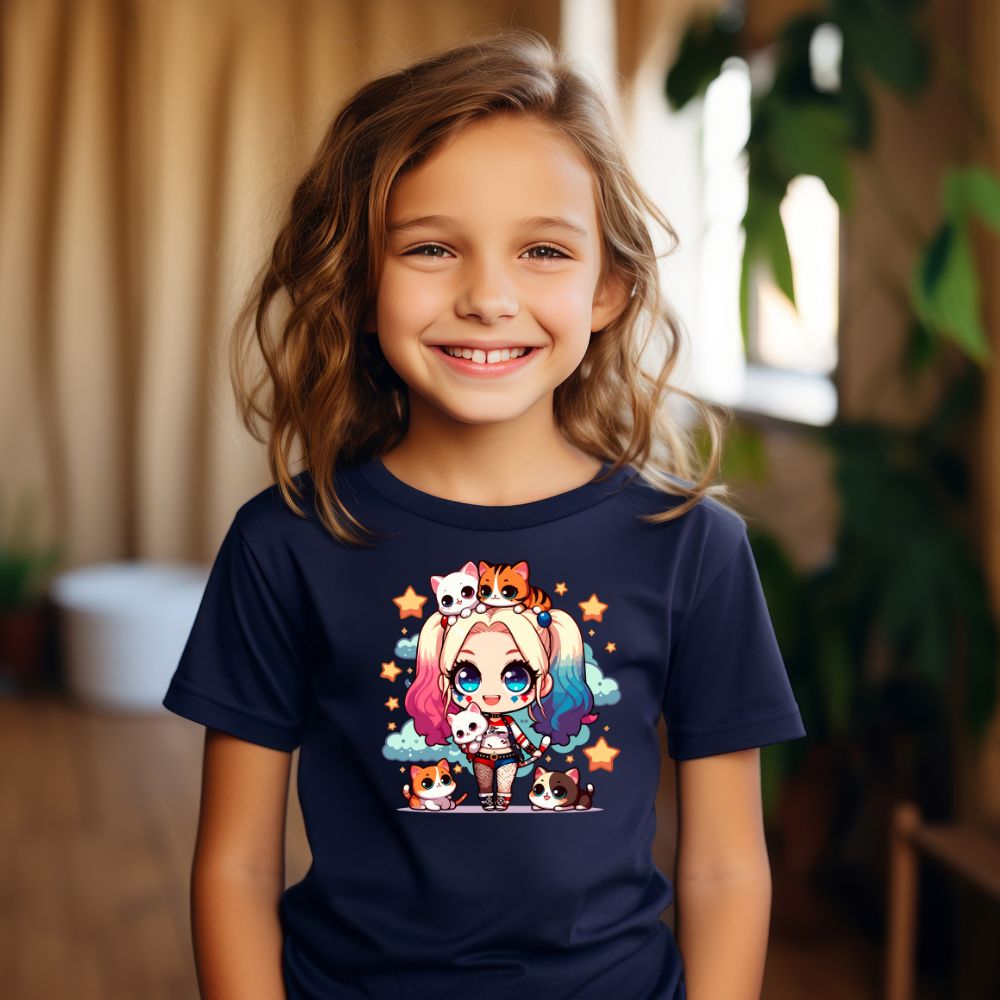 Camiseta Infanto Juvenil Personagens Arlequina Gatinhos