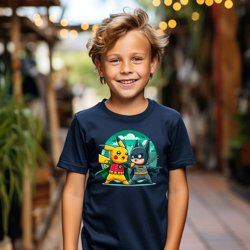 Camiseta Infanto Juvenil Personagens Pikachu vs Batman