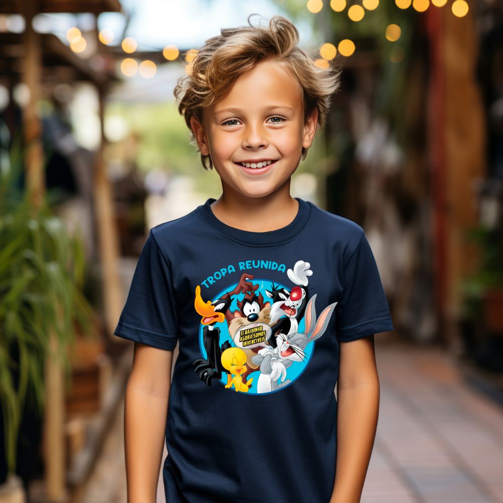 Camiseta Infanto Juvenil Personagens Looney Tunes Tropa Reunida