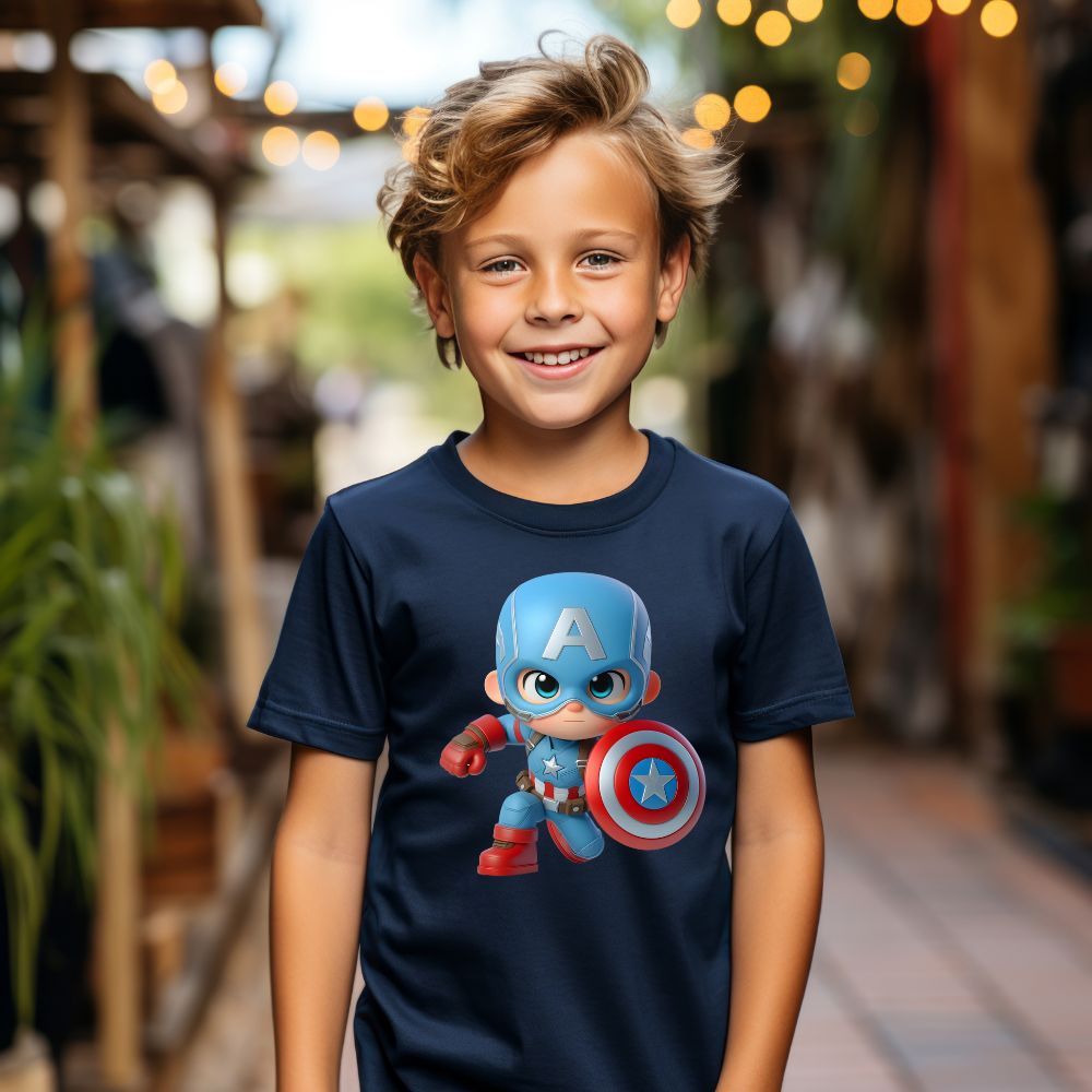 Camiseta Infanto Juvenil Personagens Infantil Capitão América Mini Herói