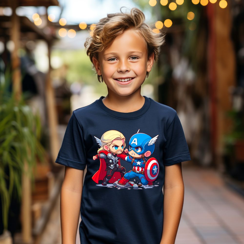 Camiseta Infanto Juvenil Personagens Super Heróis Thor vs Capitão América