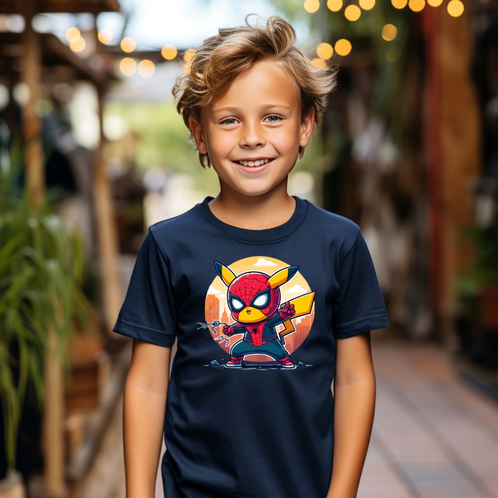 Camiseta Infanto Juvenil Personagens Pikachu Super Heróis Homem Aranha