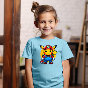 Camiseta Infanto Juvenil Personagens Pikachu Heróis Super Mario Desenhos