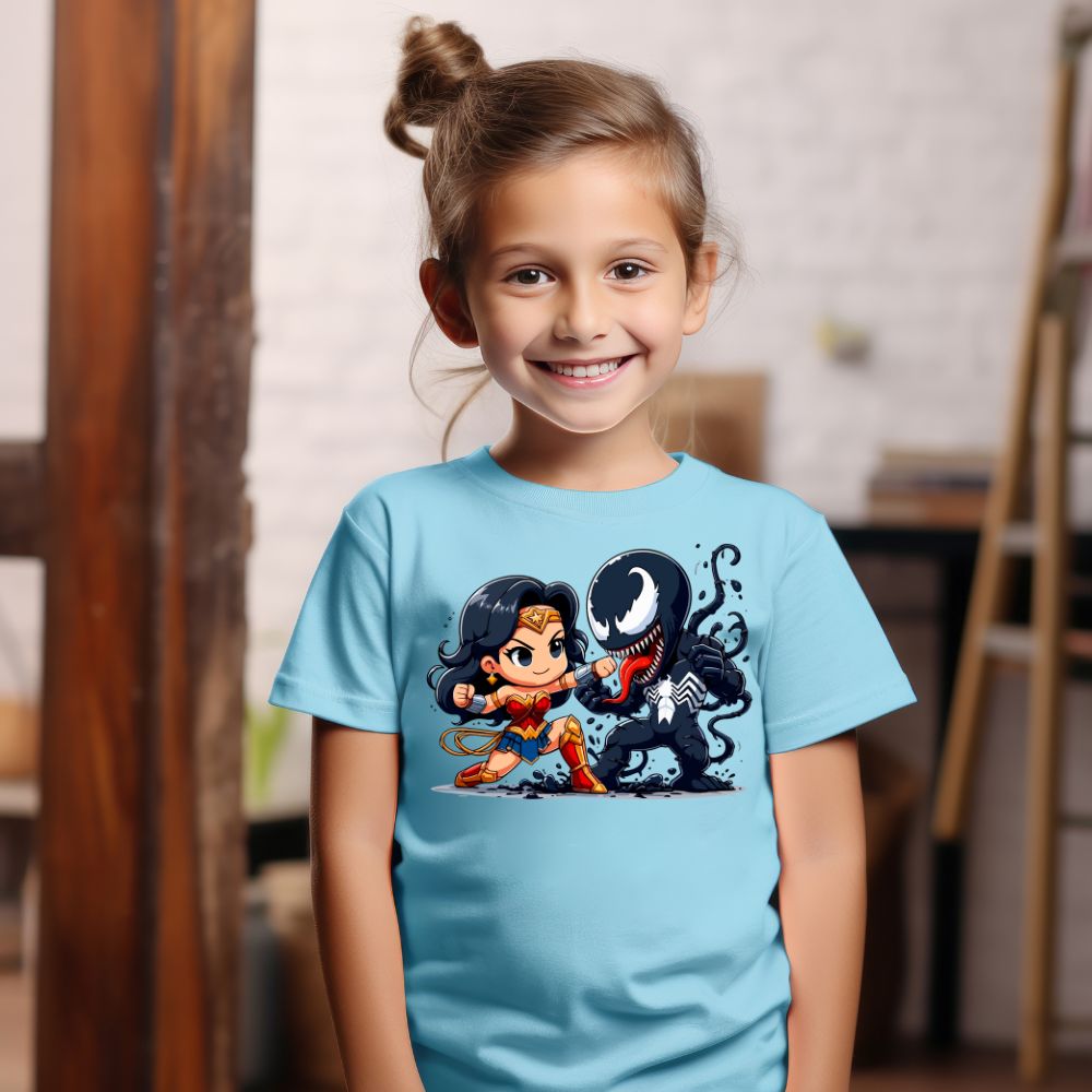 Camiseta Infanto Juvenil Personagens Mulher Maravilha vs Venom