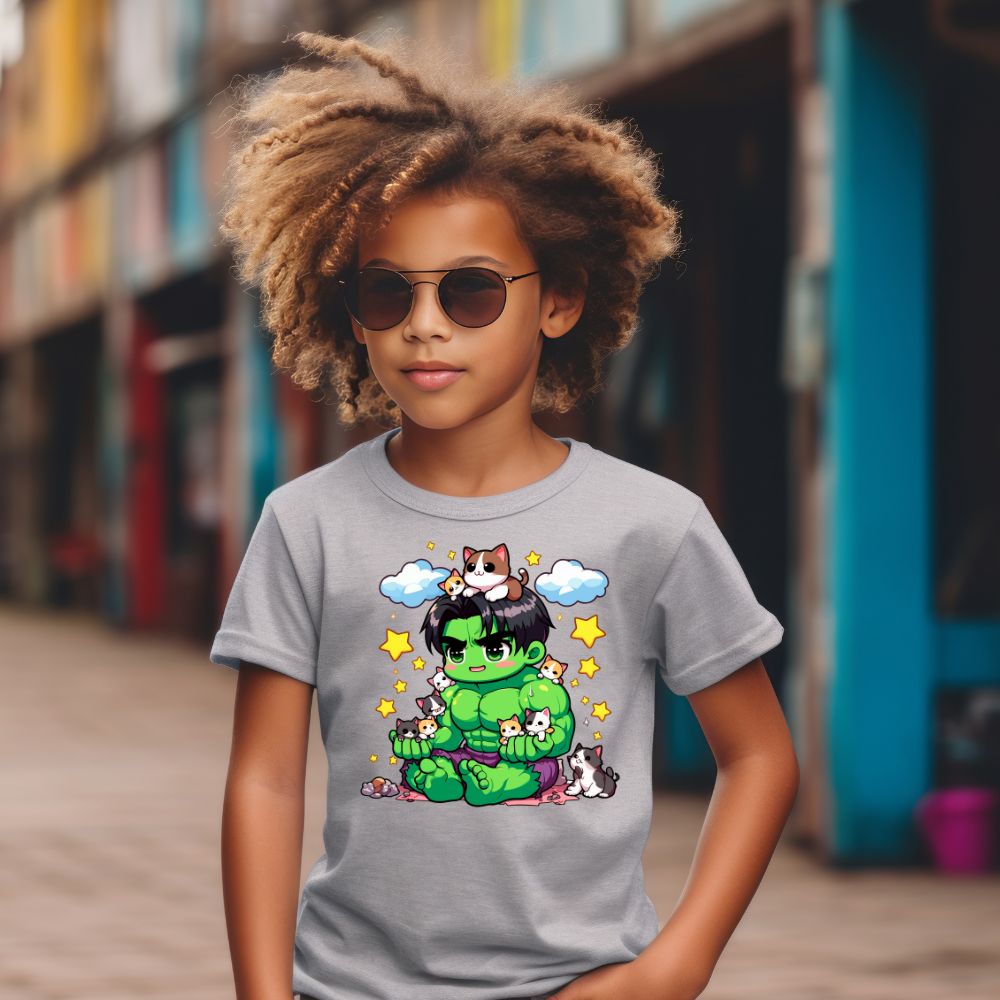 Camiseta Infanto Juvenil Personagens Hulk Gatinhos