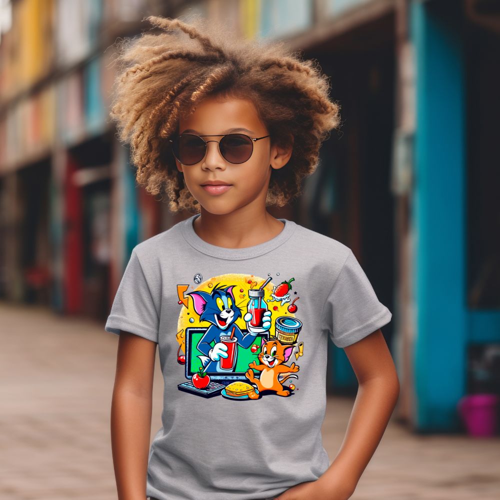 Camiseta Infanto Juvenil Personagens Tom e Jerry Desenho animado